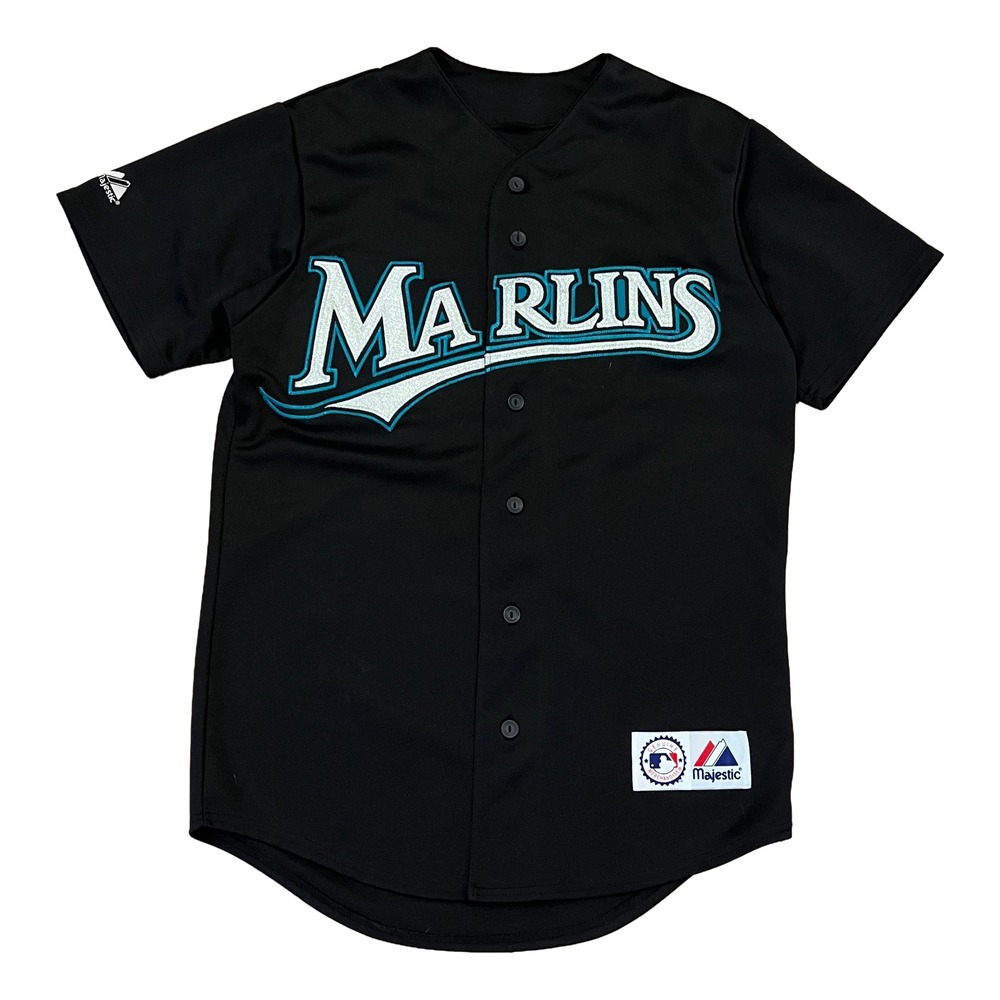 Vintage 90s Miami Marlins Majestic Baseball Jersey Black Teal Small Korea